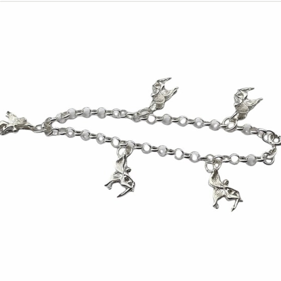 Stunning 925 Sterling Silver Charm Bracelet with 5 Beautiful 925 Sterling Silver Fairy Charms