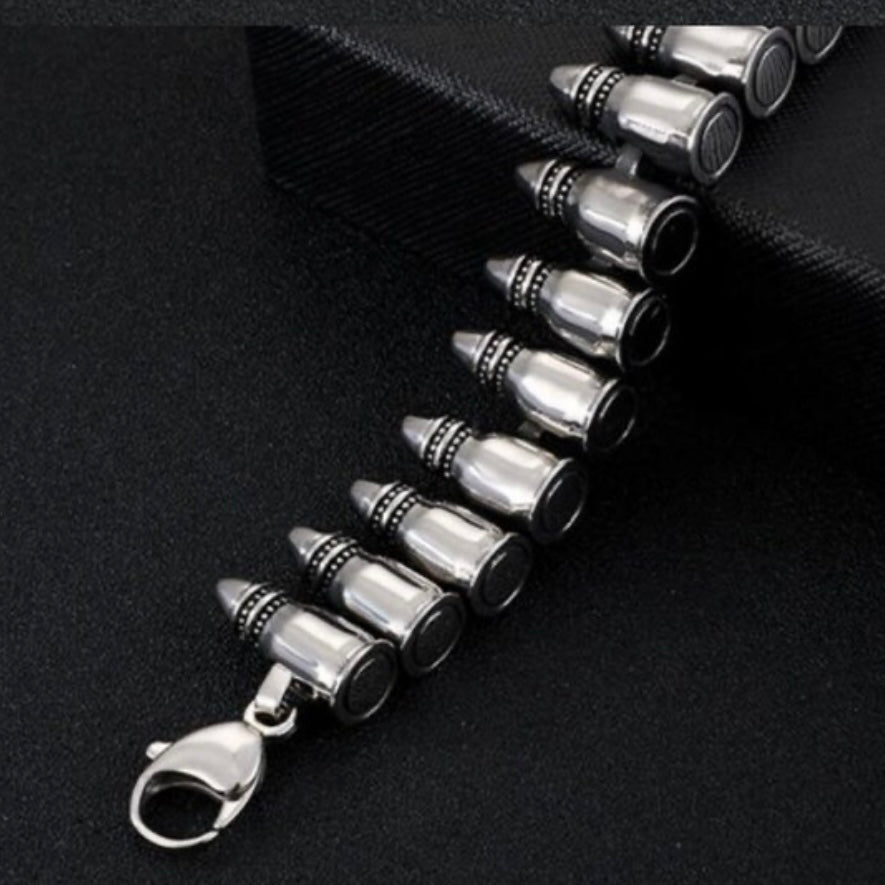 Stainless Steel Silver Personality Punk Gothic Rock Bullet Bracelet Cuff