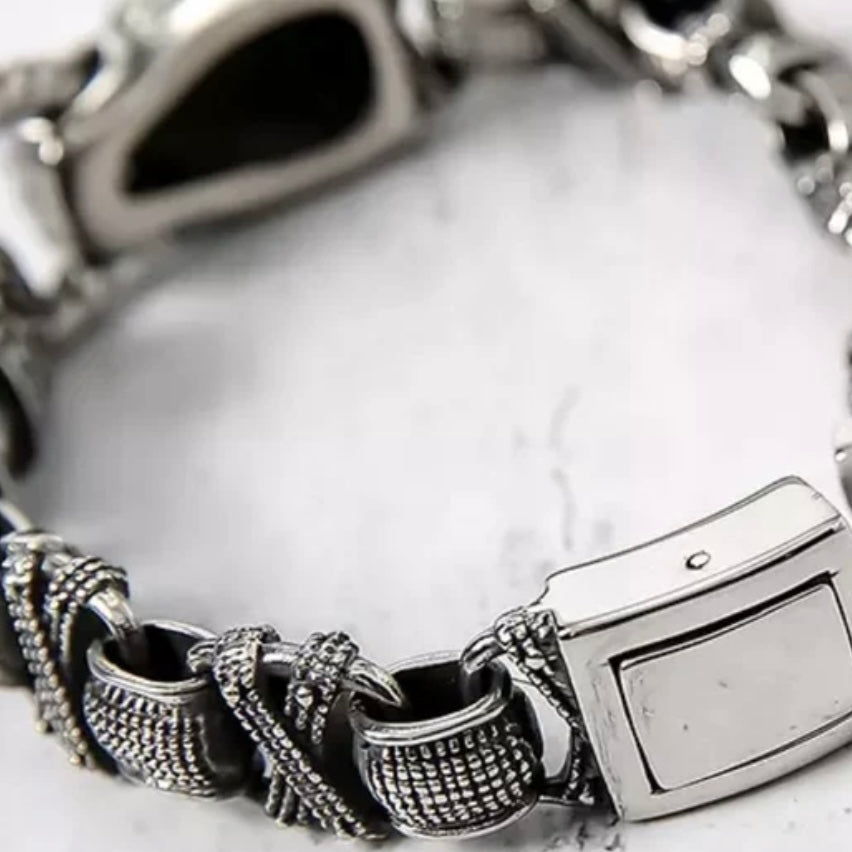 Retro Animal Solid Stainless Steel Silver Charm Link Bracelet