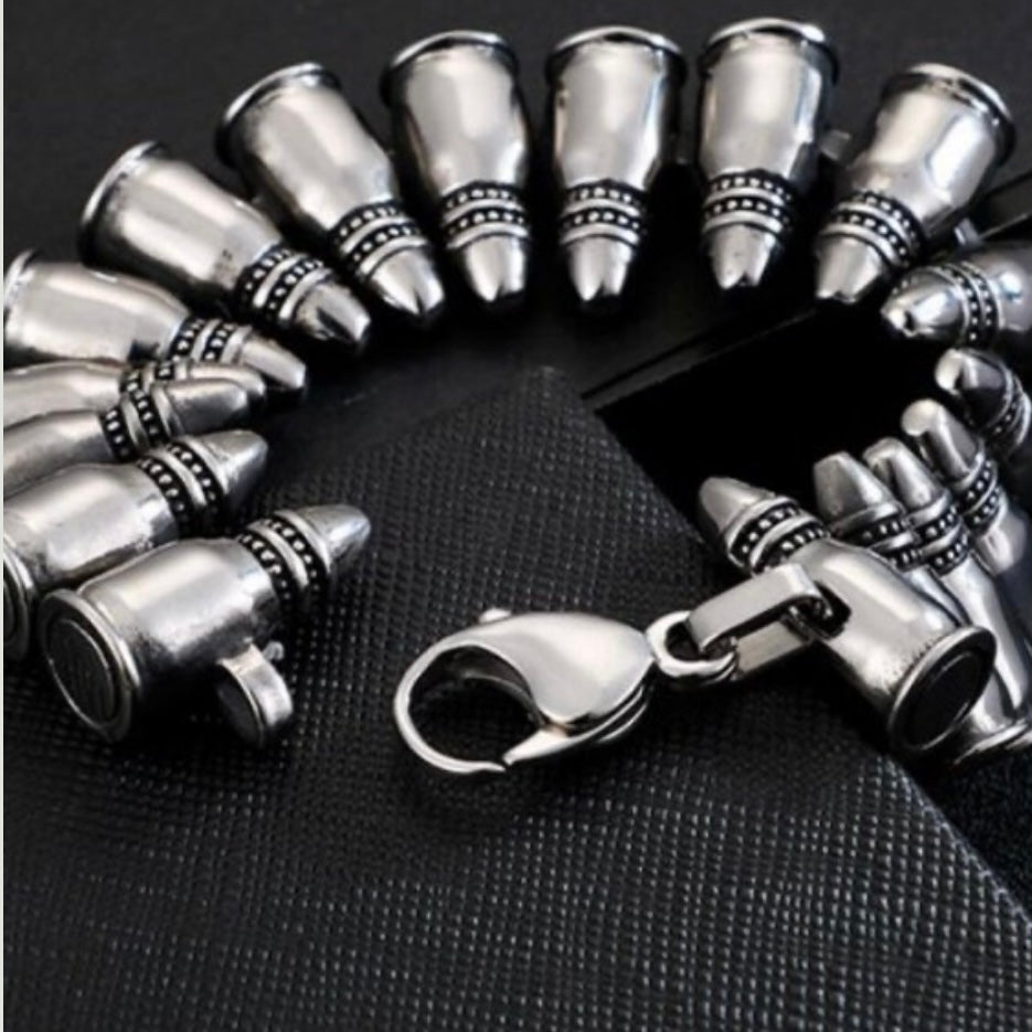 Stainless Steel Silver Personality Punk Gothic Rock Bullet Bracelet Cuff