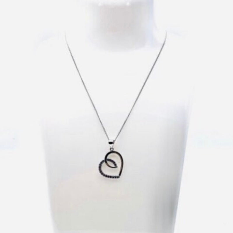 Sterling Silver Clear Cubic Zirconia Heart Pendant Necklace