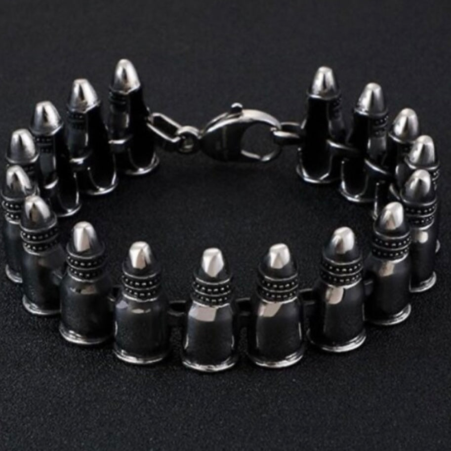 Stainless Steel Silver Personality Punk Gothic Rock Bullet Bracelet Cuff