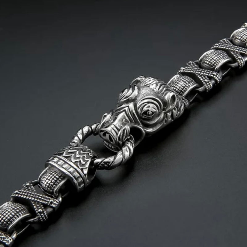 Retro Animal Solid Stainless Steel Silver Charm Link Bracelet