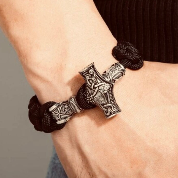 Vintage Mjoinir Rope Chain Bracelet Bronze Thor Hammer Wristband Norse Mythology Amulet Jewellery