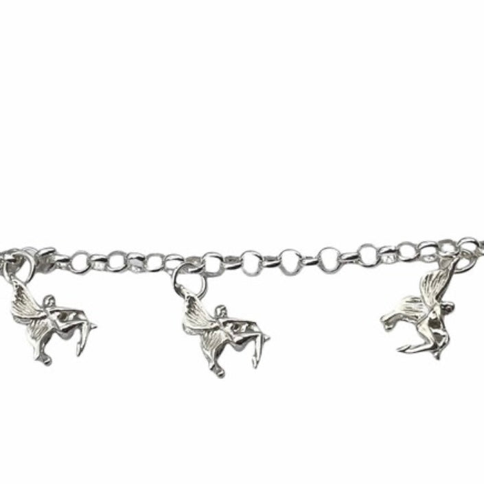 Stunning 925 Sterling Silver Charm Bracelet with 5 Beautiful 925 Sterling Silver Fairy Charms