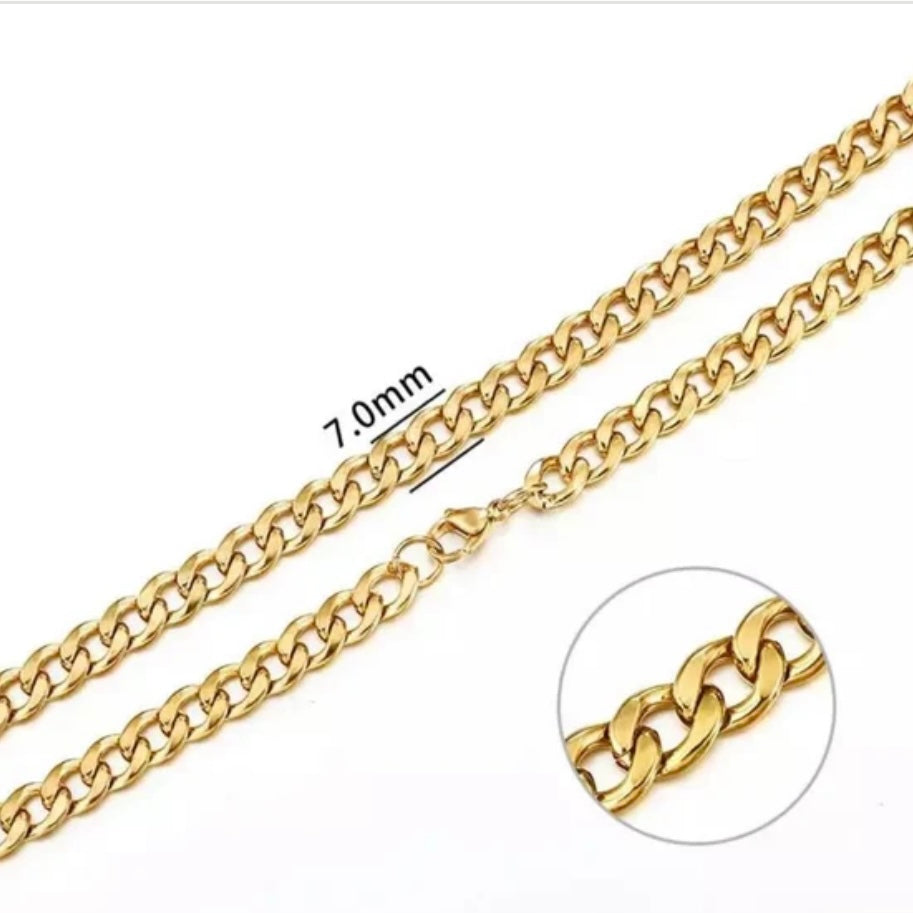 Stainless Steel Gold Colour Curb Chain Necklace