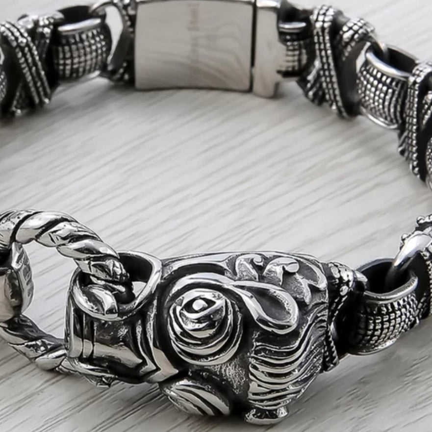 Retro Animal Solid Stainless Steel Silver Charm Link Bracelet