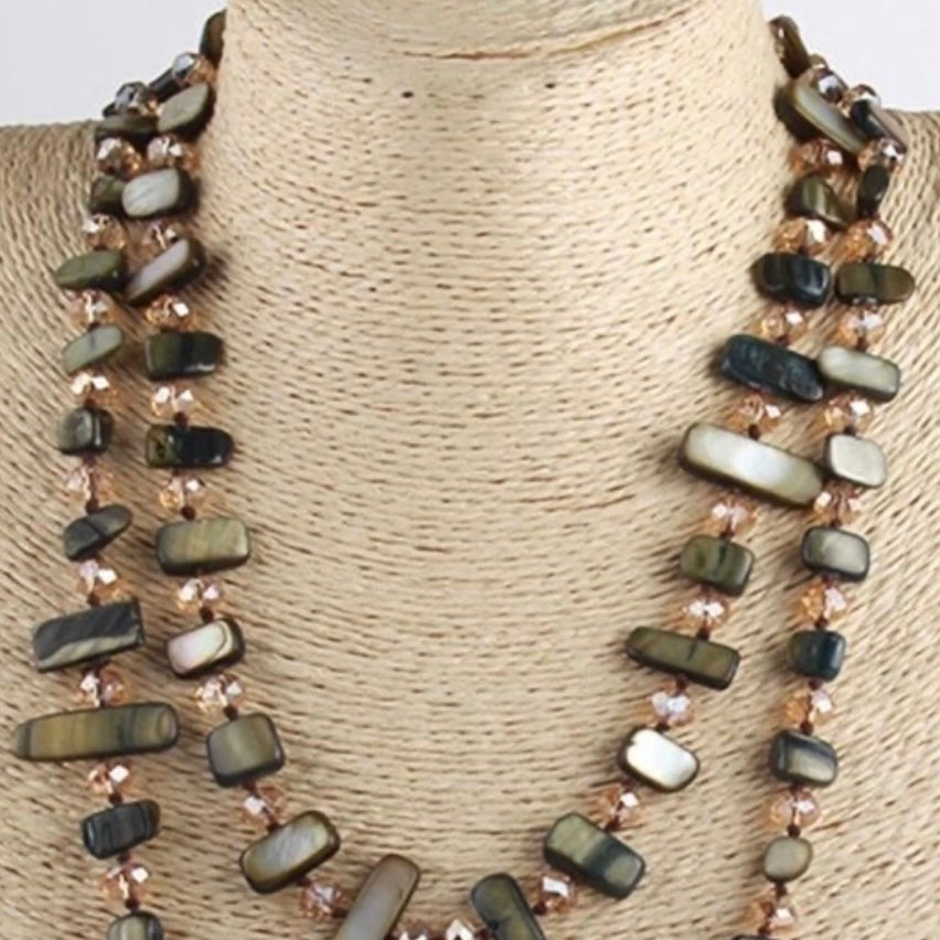 Beautiful Long Knotted Rope Chain Shell Sweater Necklace Available in Dark Green Green Gray & Multi Colour