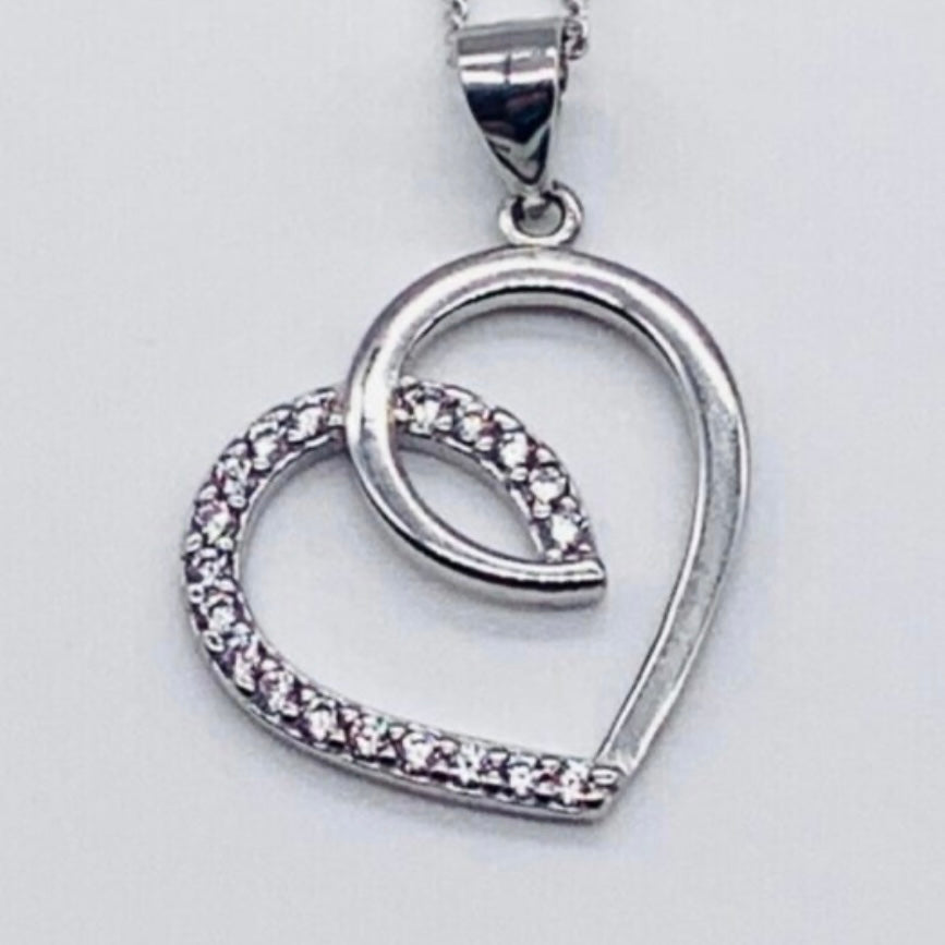 Sterling Silver Clear Cubic Zirconia Heart Pendant Necklace