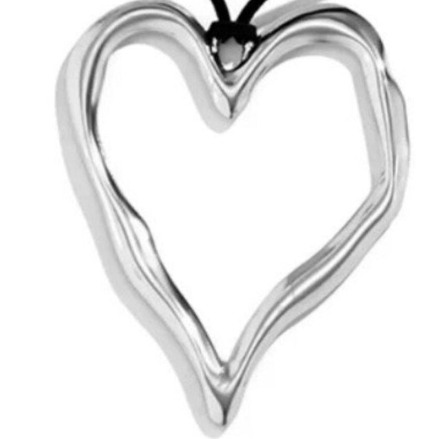 Big Hollow Love Heart Gold or Silver Colour Pendant Sweater Jumper Black Rope Leather Necklace