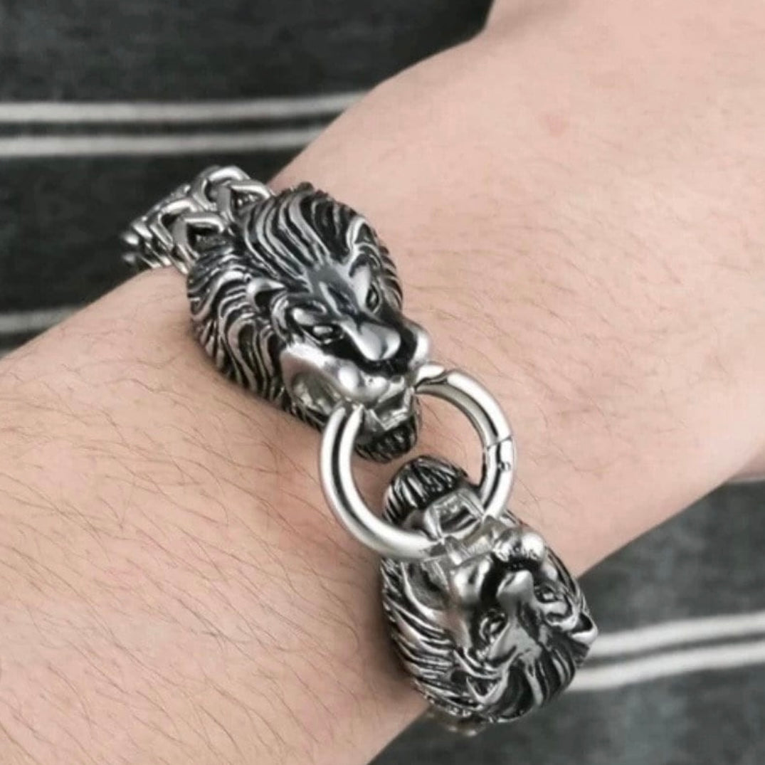 Stunning Stainless Steel Gothic King Lion Head Fargo Chain Bracelet Available in 3 Colours