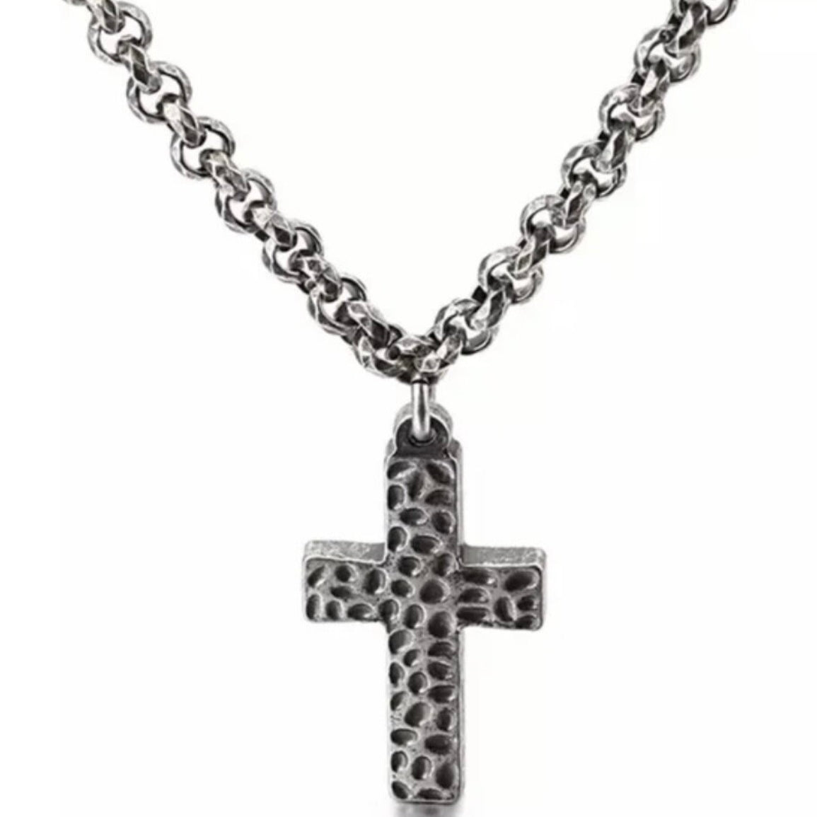 Classic 5mm Link Chain and Cross Charm/Pendant Necklace & Bracelet Set