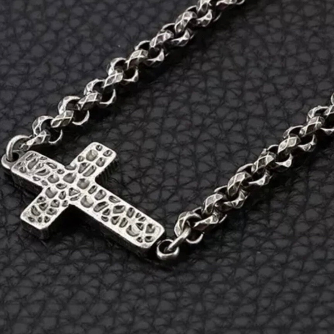 Classic 5mm Link Chain and Cross Charm/Pendant Necklace & Bracelet Set