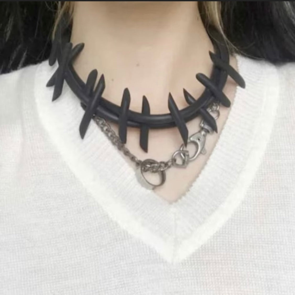 Black Rubber Soft Spike Gothic Punk Choker Necklace