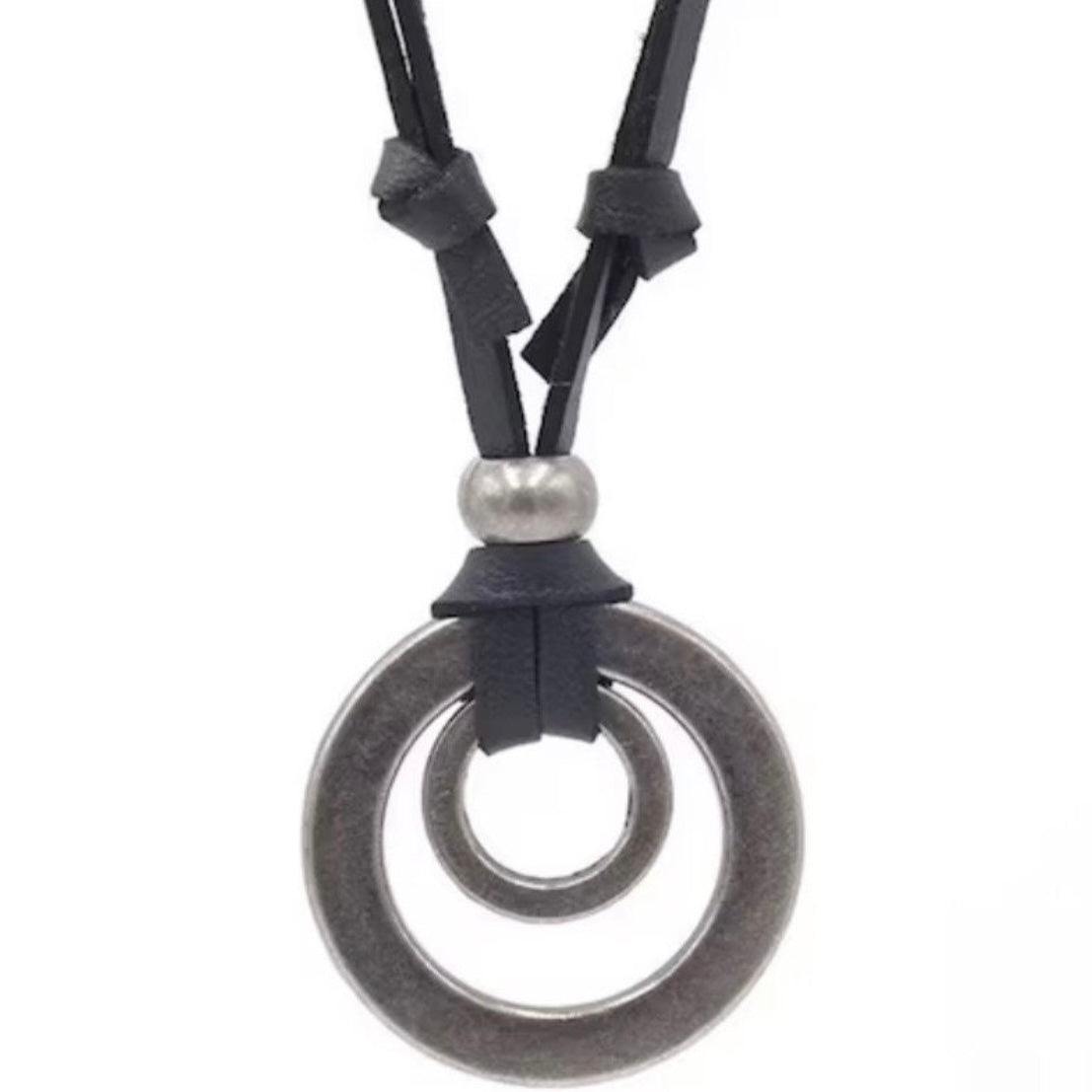 Double Circle Adjustable Leather Cord Necklace Pendant