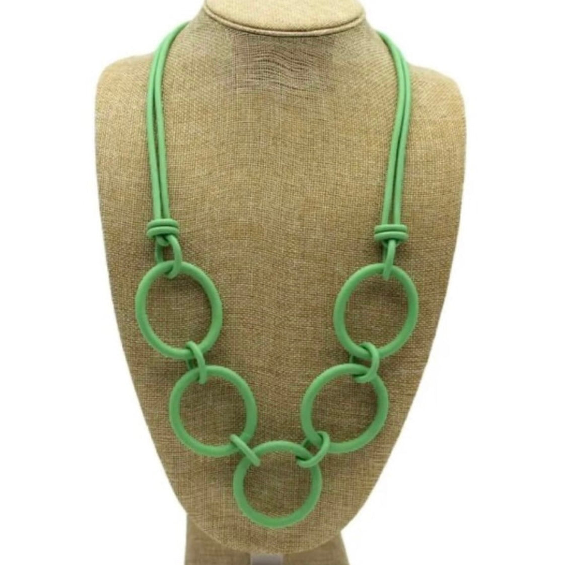 Gothic Punk Rubber Rope Style Multi Circular Linked Long Necklace Available in 8 Colours