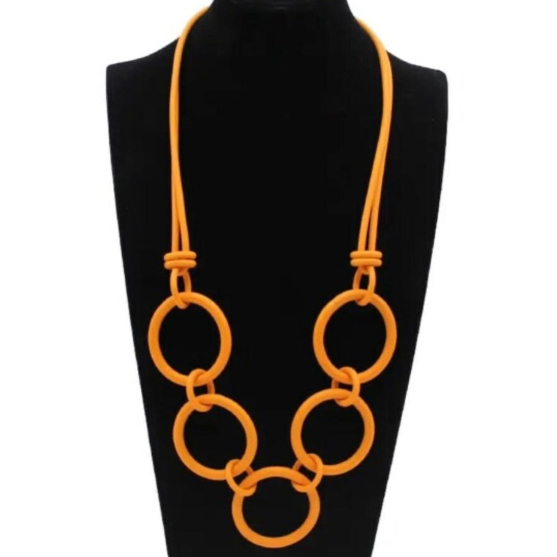 Gothic Punk Rubber Rope Style Multi Circular Linked Long Necklace Available in 8 Colours