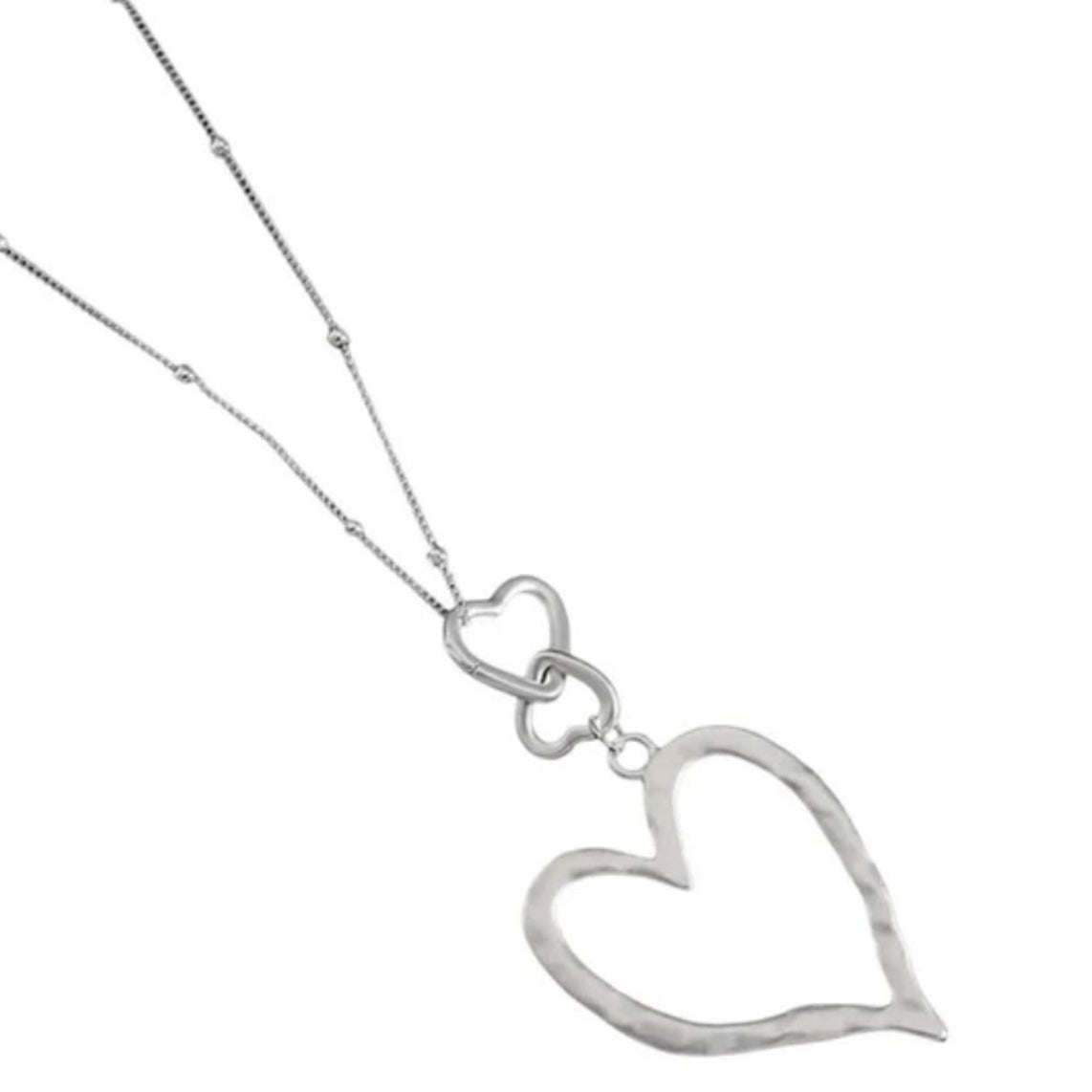 Long Sweater Chain Triple Heart Pendant Necklace Available in Silver or Gold Colours