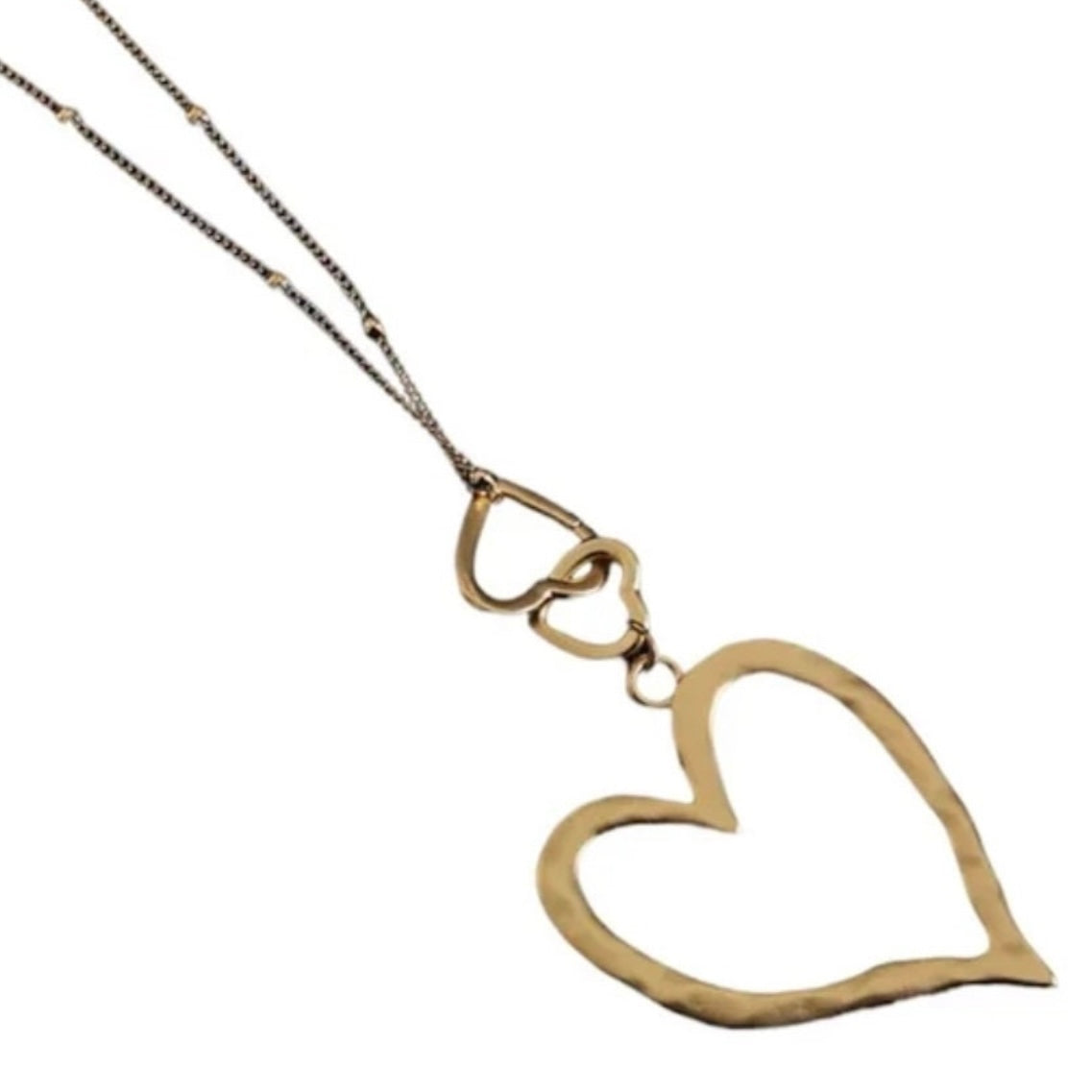 Long Sweater Chain Triple Heart Pendant Necklace Available in Silver or Gold Colours