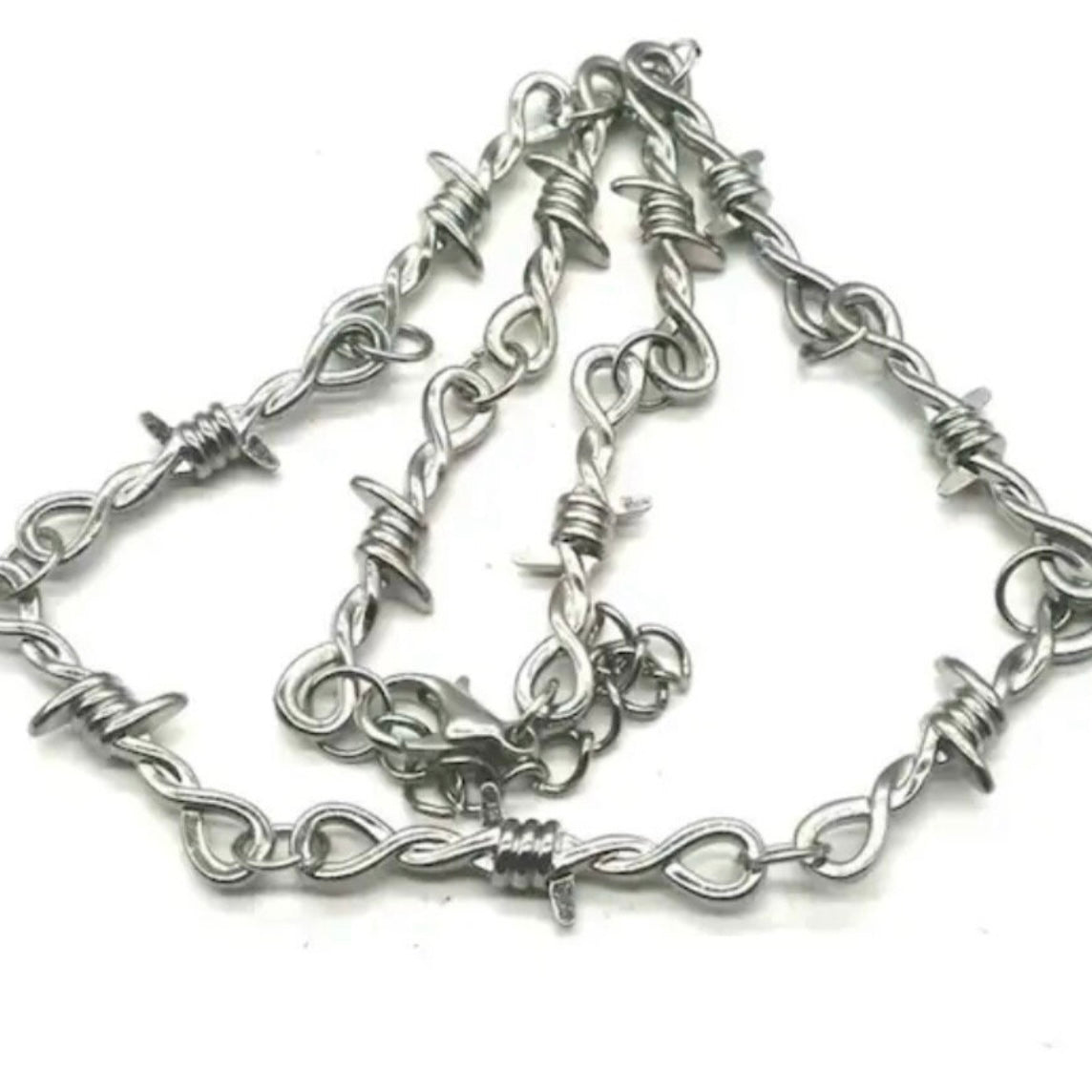 Small Barbed Silver Wire Design Collar Necklace