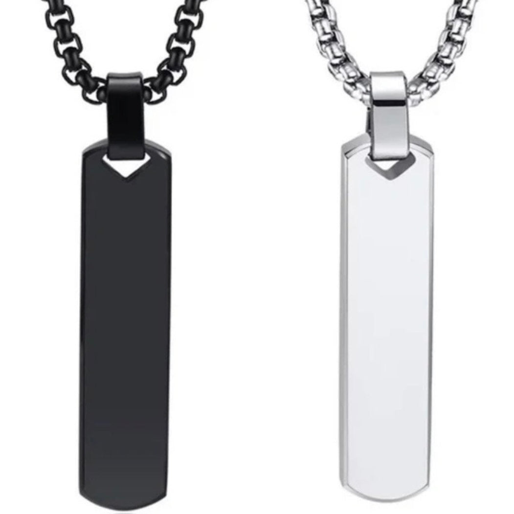 Vertical Bar Thick Pendant Necklace Available in Black Silver or Gold Colours