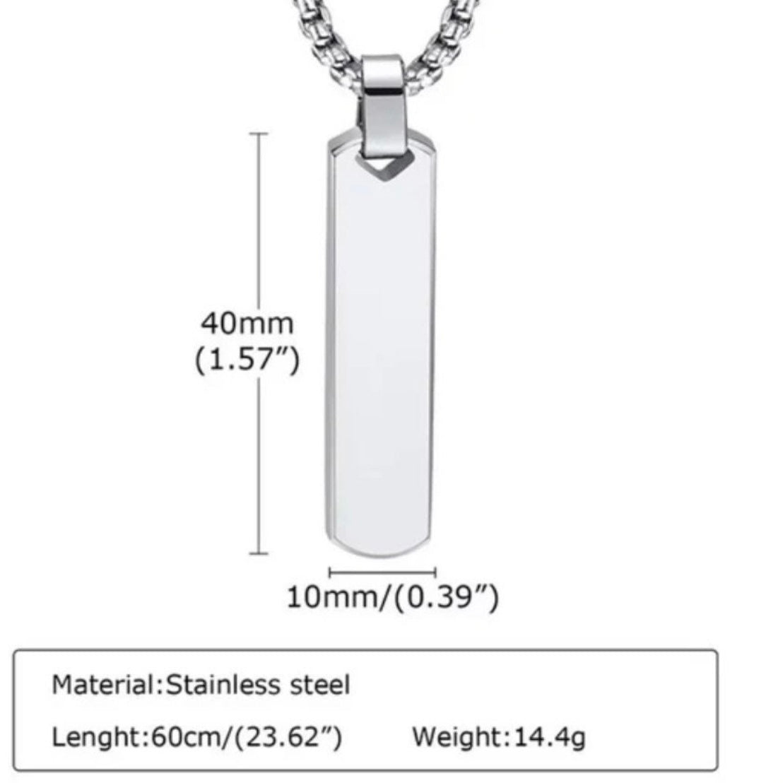 Vertical Bar Thick Pendant Necklace Available in Black Silver or Gold Colours