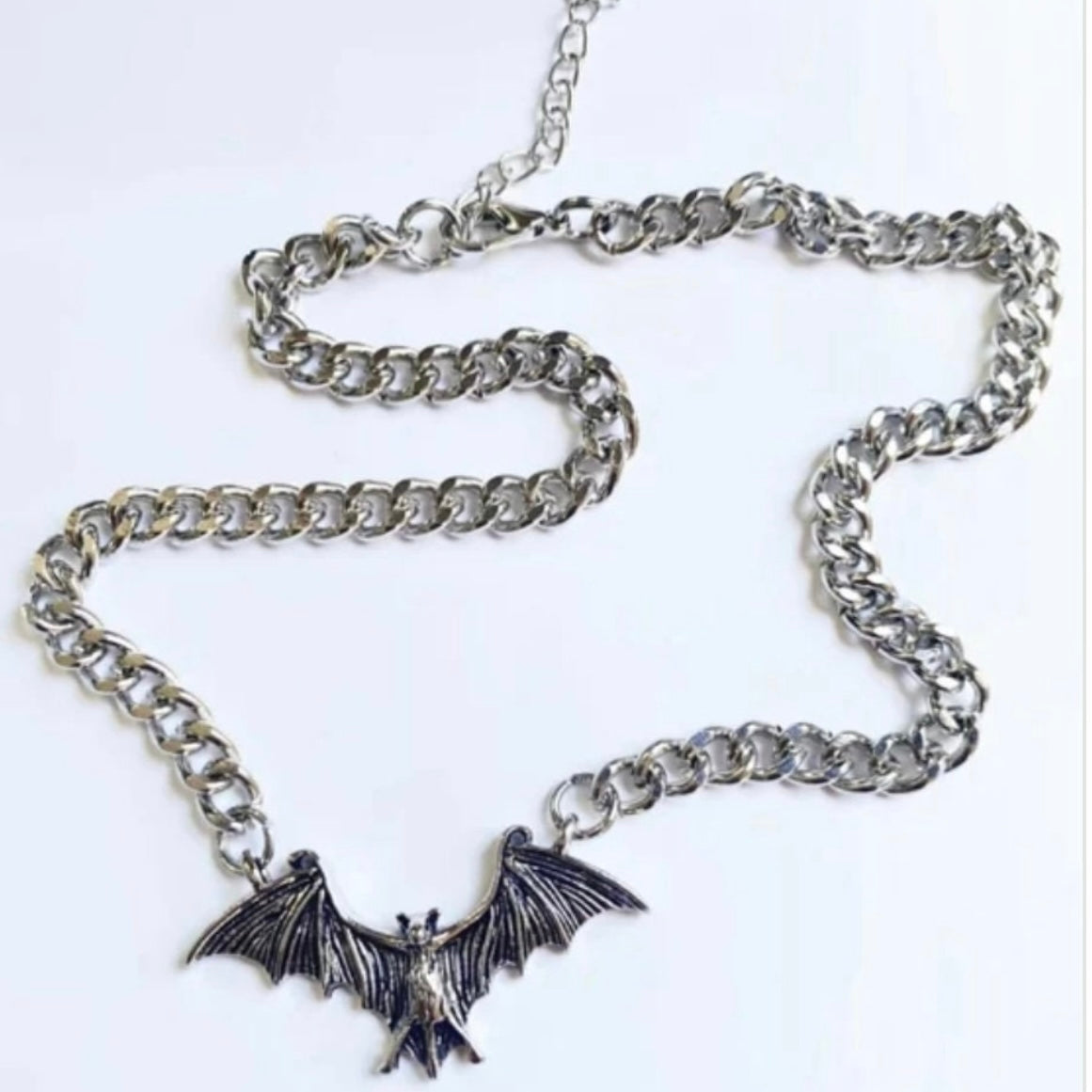 Vintage Punk Gothic Bat Choker Chain Necklace Available with Silver or Black Bat