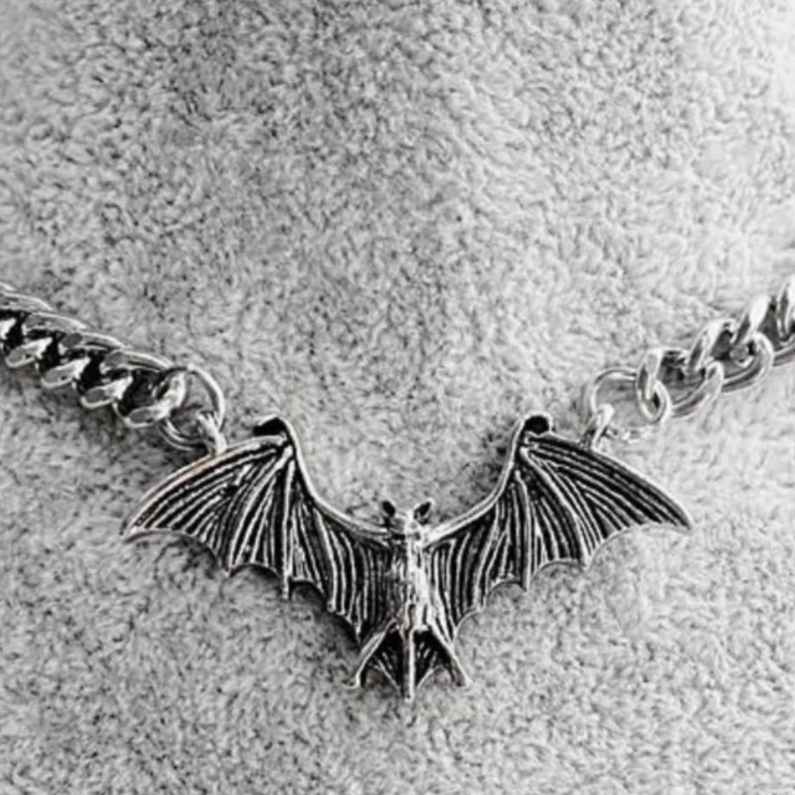 Vintage Punk Gothic Bat Choker Chain Necklace Available with Silver or Black Bat