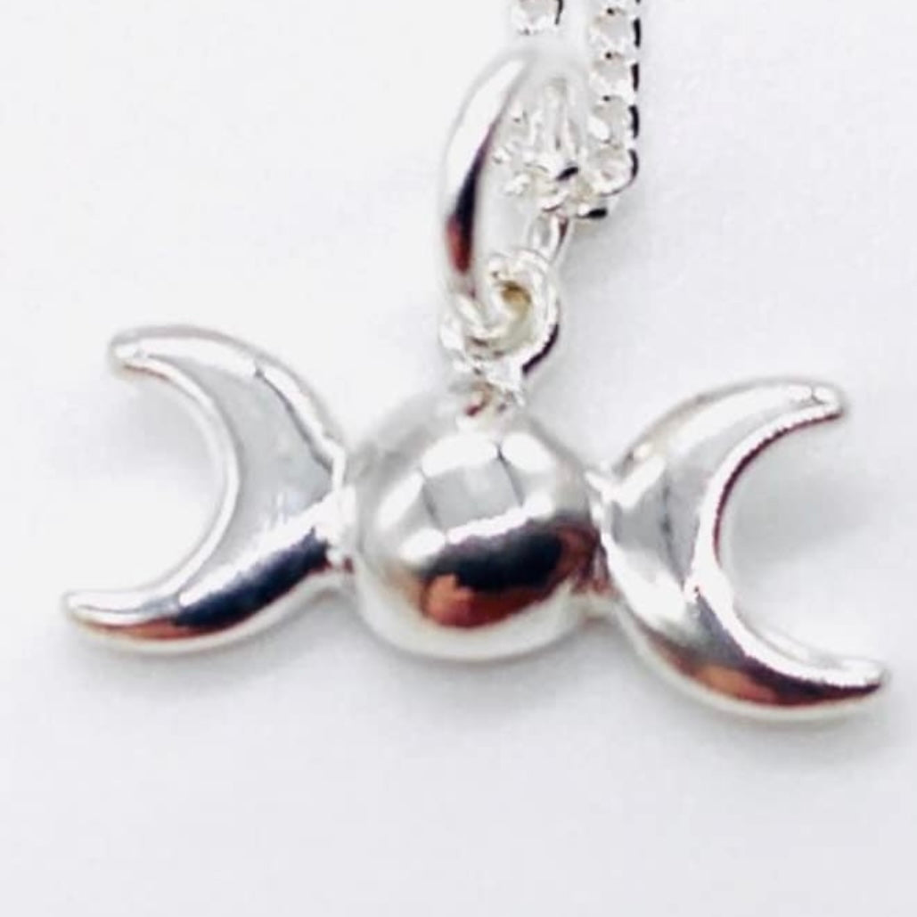 Silver Triple Moon Pendant with a 925 Sterling Silver Curb Chain