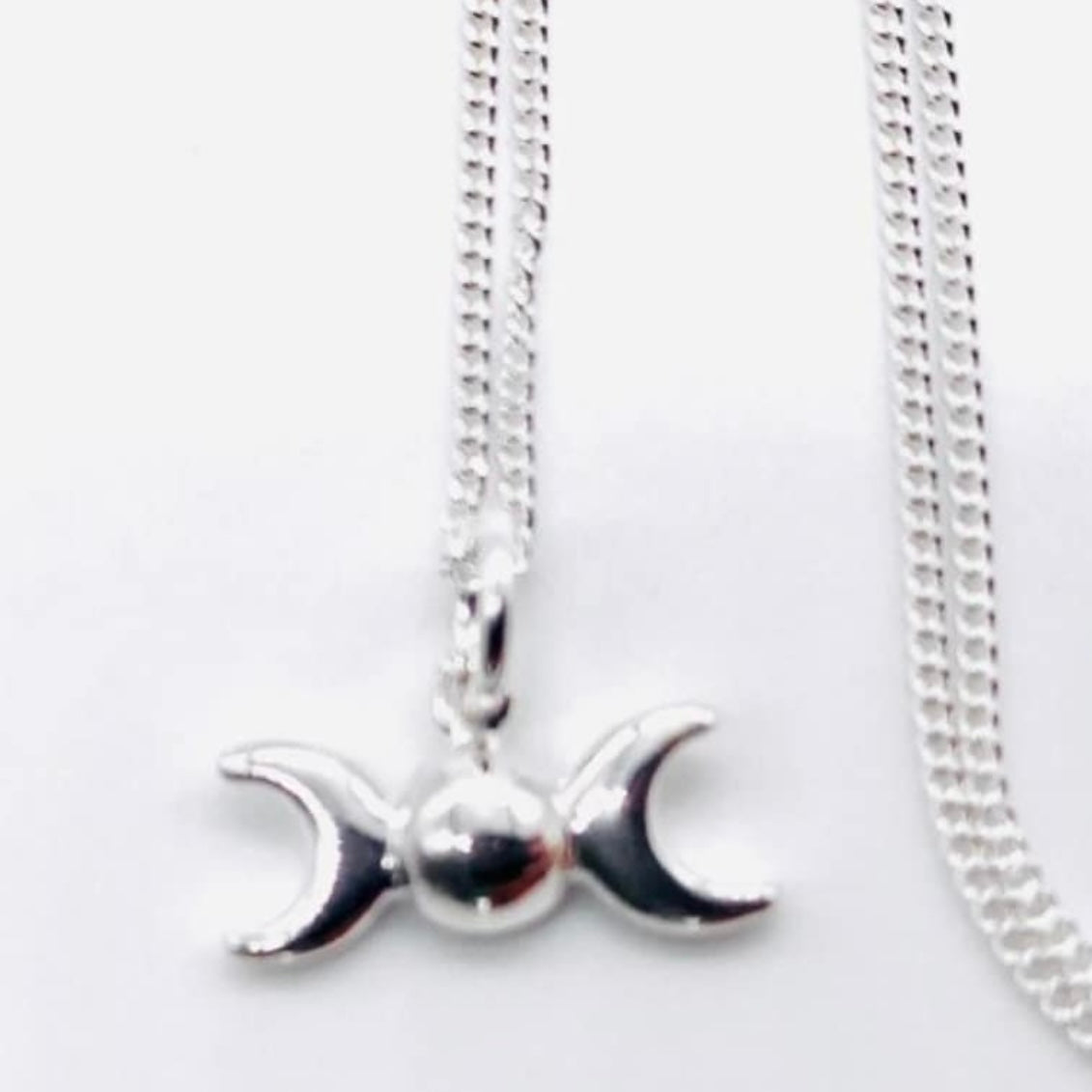 Silver Triple Moon Pendant with a 925 Sterling Silver Curb Chain