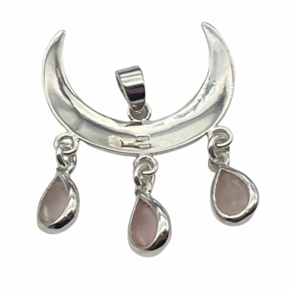 925 Sterling Silver Wiccan Moon Pendant with Rose Teardrop Quartz