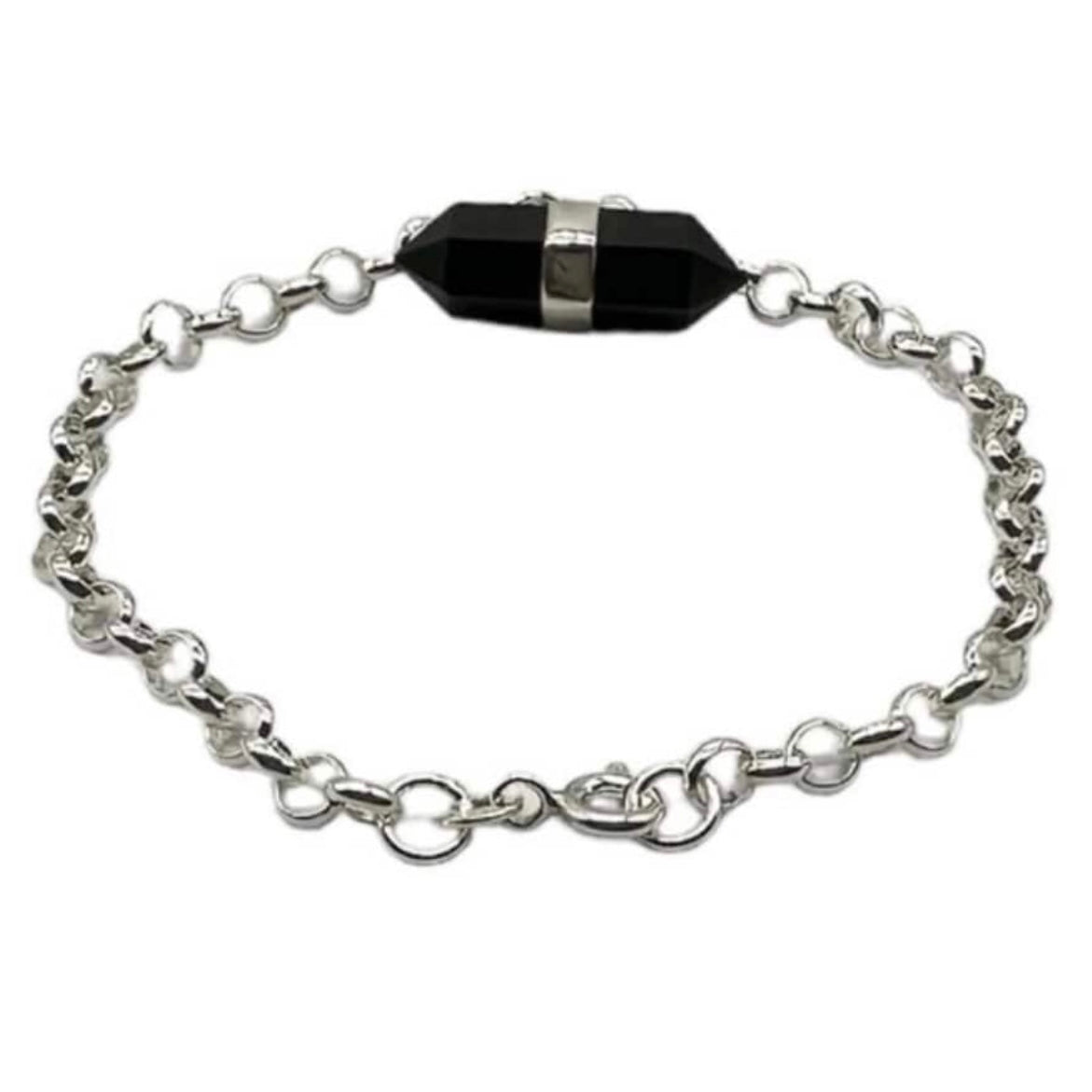 Beautiful Black Onyx Double Terminated Point Facetted Bracelet in 925 Sterling Silver