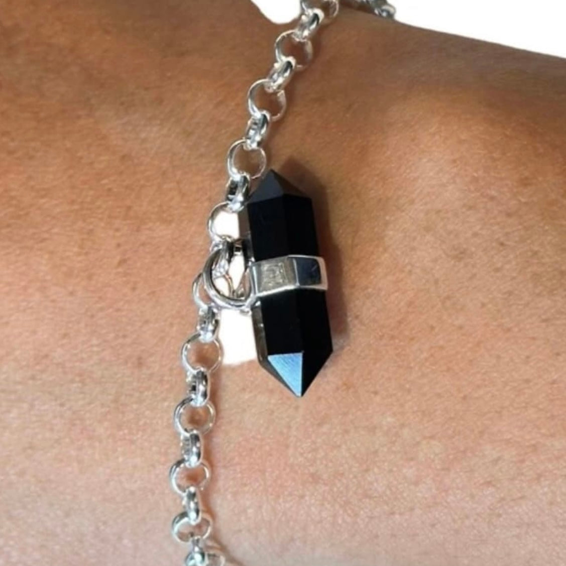 Beautiful Black Onyx Double Terminated Point Facetted Bracelet in 925 Sterling Silver