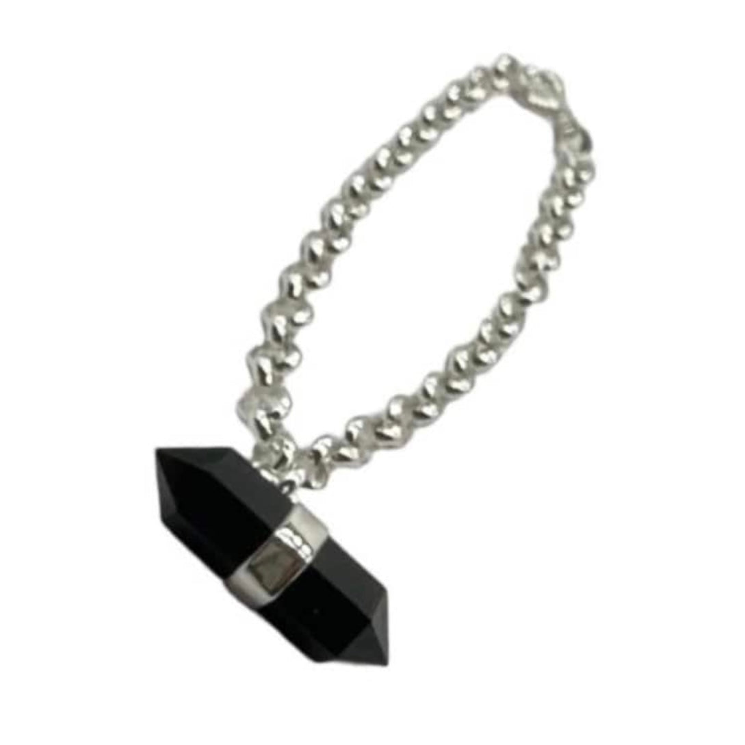 Beautiful Black Onyx Double Terminated Point Facetted Bracelet in 925 Sterling Silver