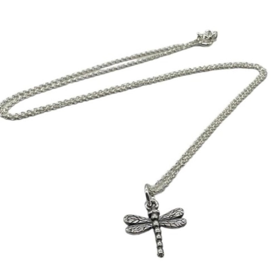 Beautifully Detailed Double Sided Dragonfly Pendant with 20 Inch Necklace in 925 Sterling Silver