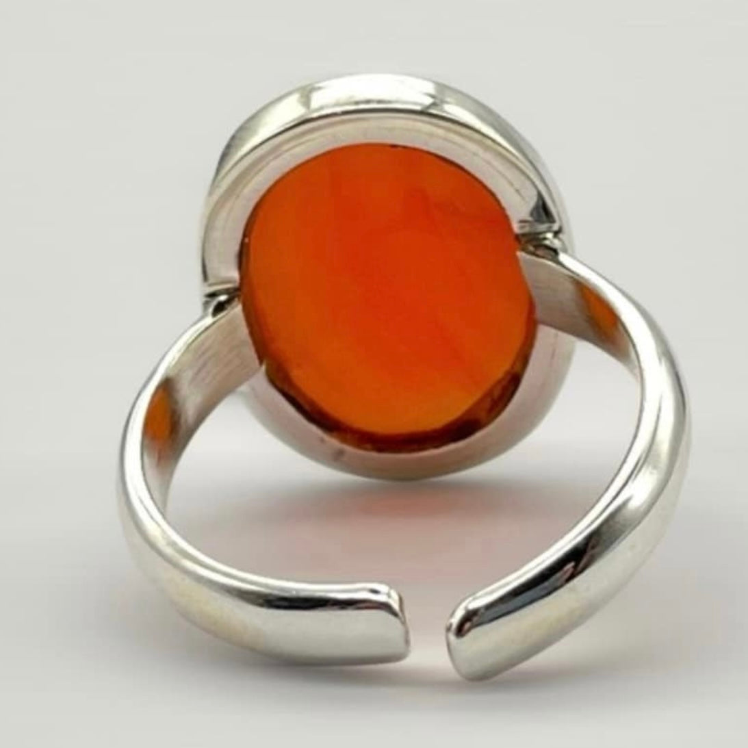 Carnelian Oval Faceted Sterling Silver 925 Adjustable Ring