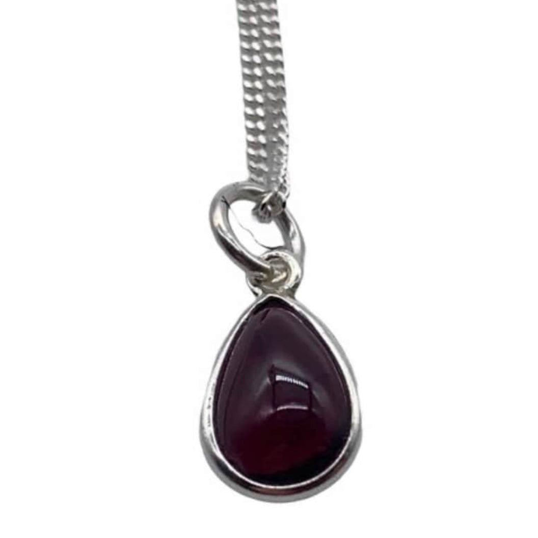 Dainty 925 Sterling Silver Necklace with a Beautiful Teardrop Garnet Gemstone