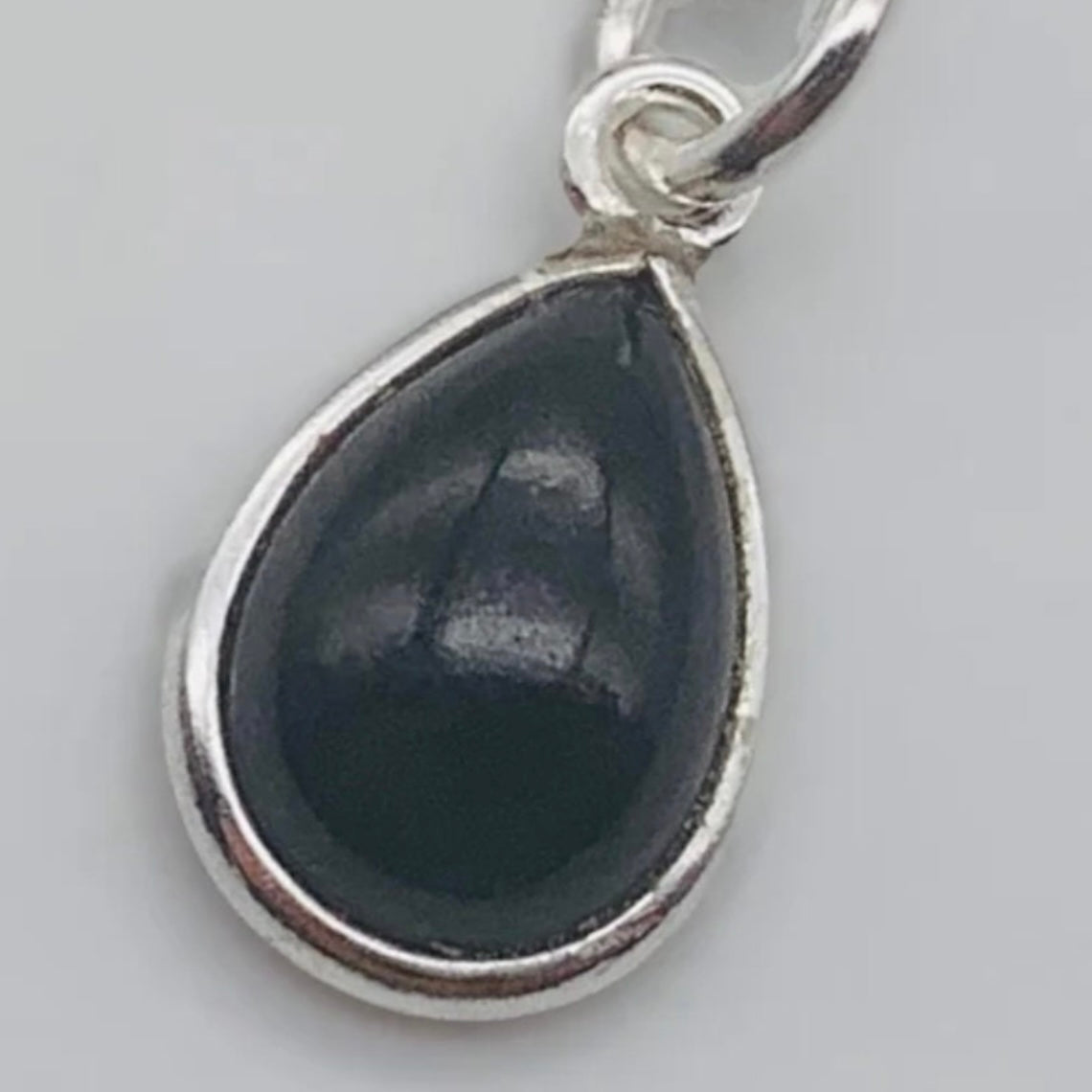 Dainty 925 Sterling Silver Necklace with a Beautiful Teardrop Jet Black Onyx Gemstone