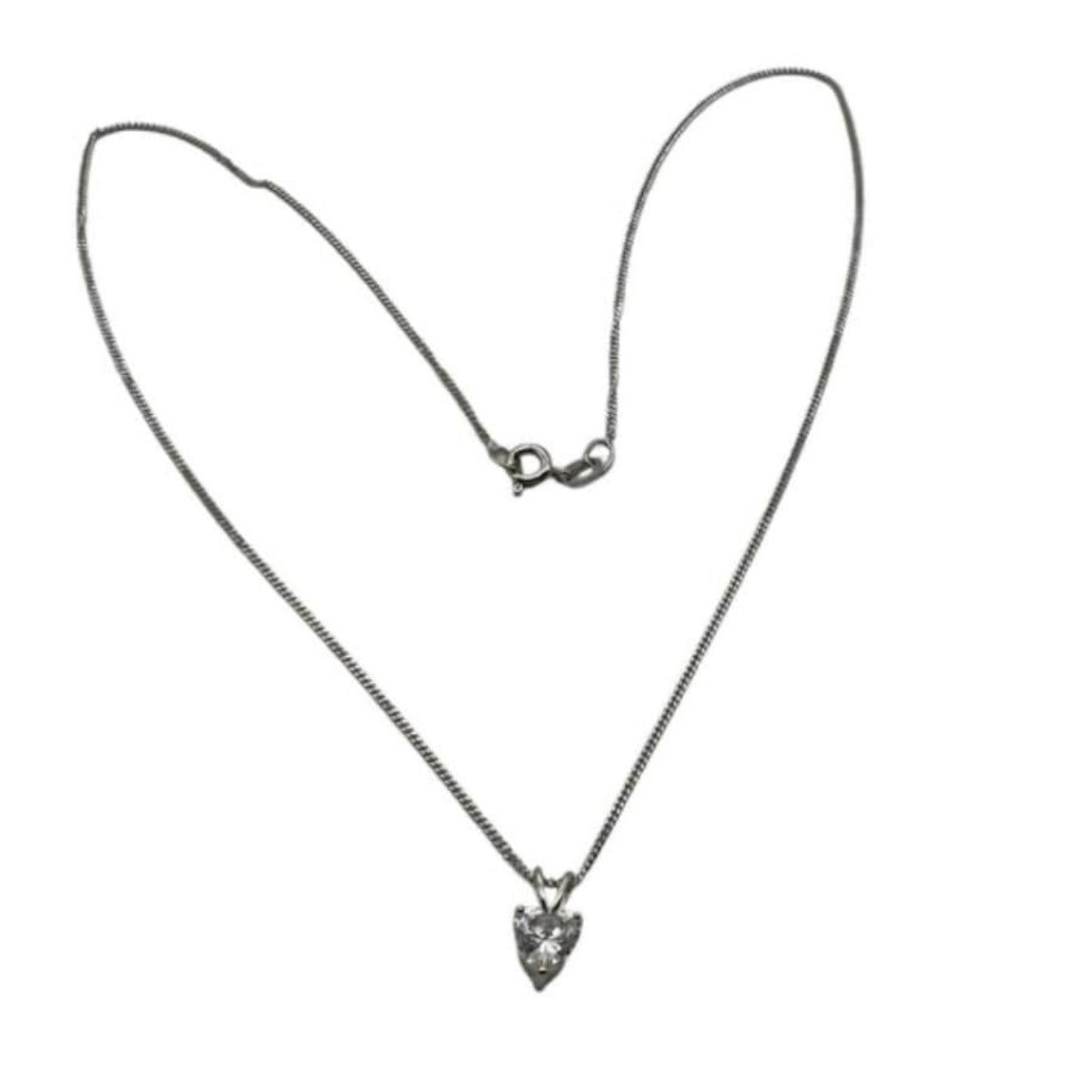 Heart Shaped Sterling Silver 6mm Cubic Zirconia Stone Pendant Necklace