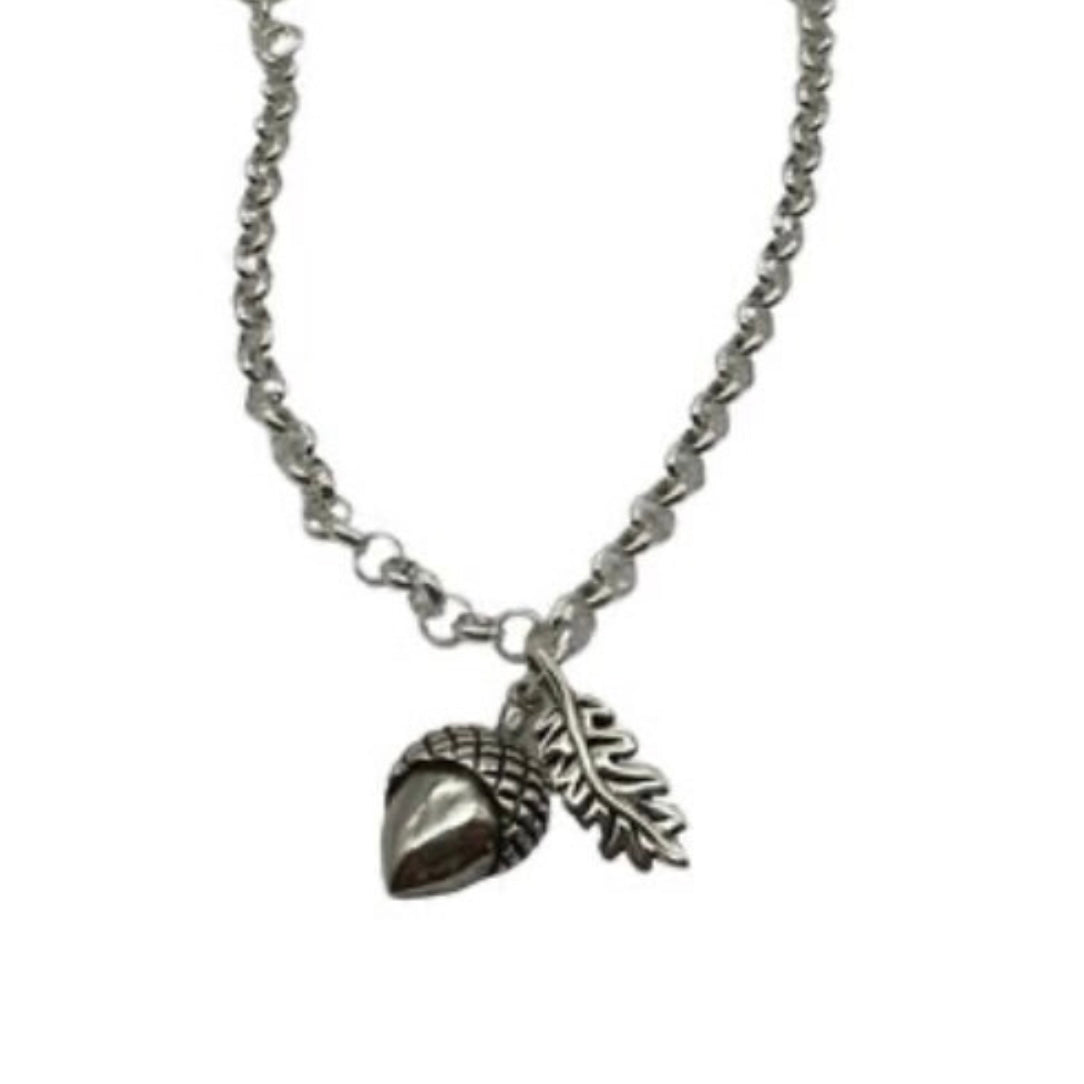 Silver Acorn and Oak Leaf Beautiful 925 Sterling Silver Charm Bracelet