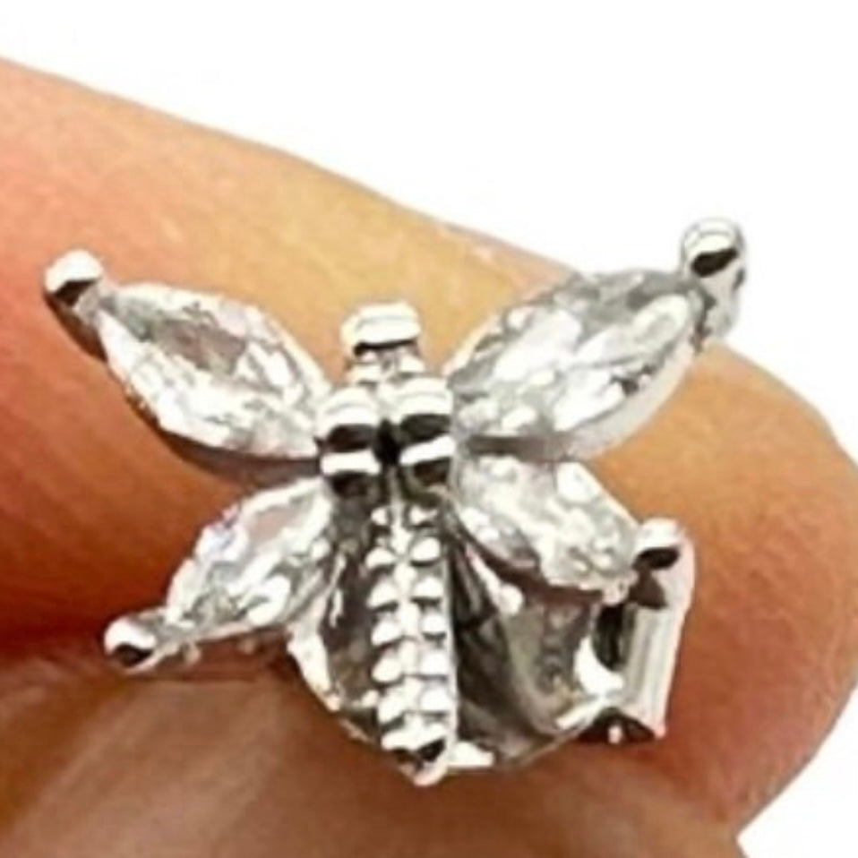 Silver Clear Cubic Zirconia Dragonfly Sterling Silver Stud Earrings