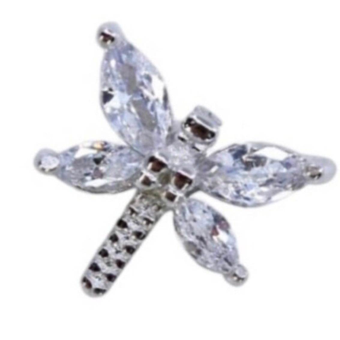 Silver Clear Cubic Zirconia Dragonfly Sterling Silver Stud Earrings