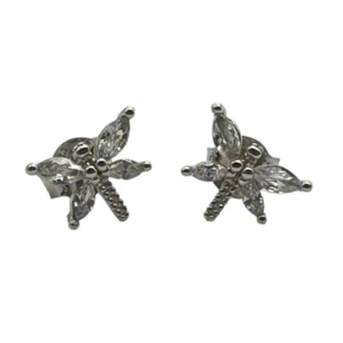 Silver Clear Cubic Zirconia Dragonfly Sterling Silver Stud Earrings