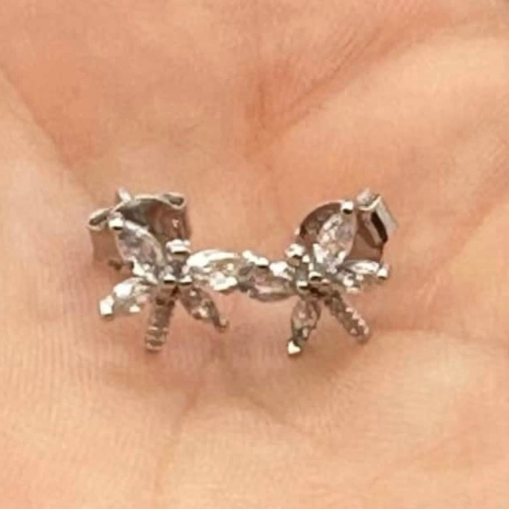 Silver Clear Cubic Zirconia Dragonfly Sterling Silver Stud Earrings