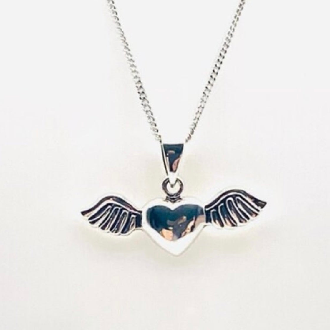 925 Sterling Silver Angel Winged Heart Pendant Necklace