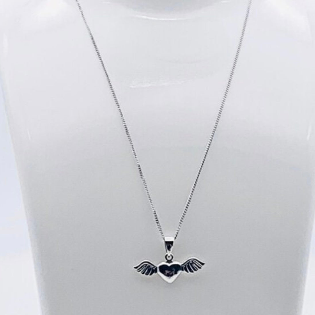 925 Sterling Silver Angel Winged Heart Pendant Necklace