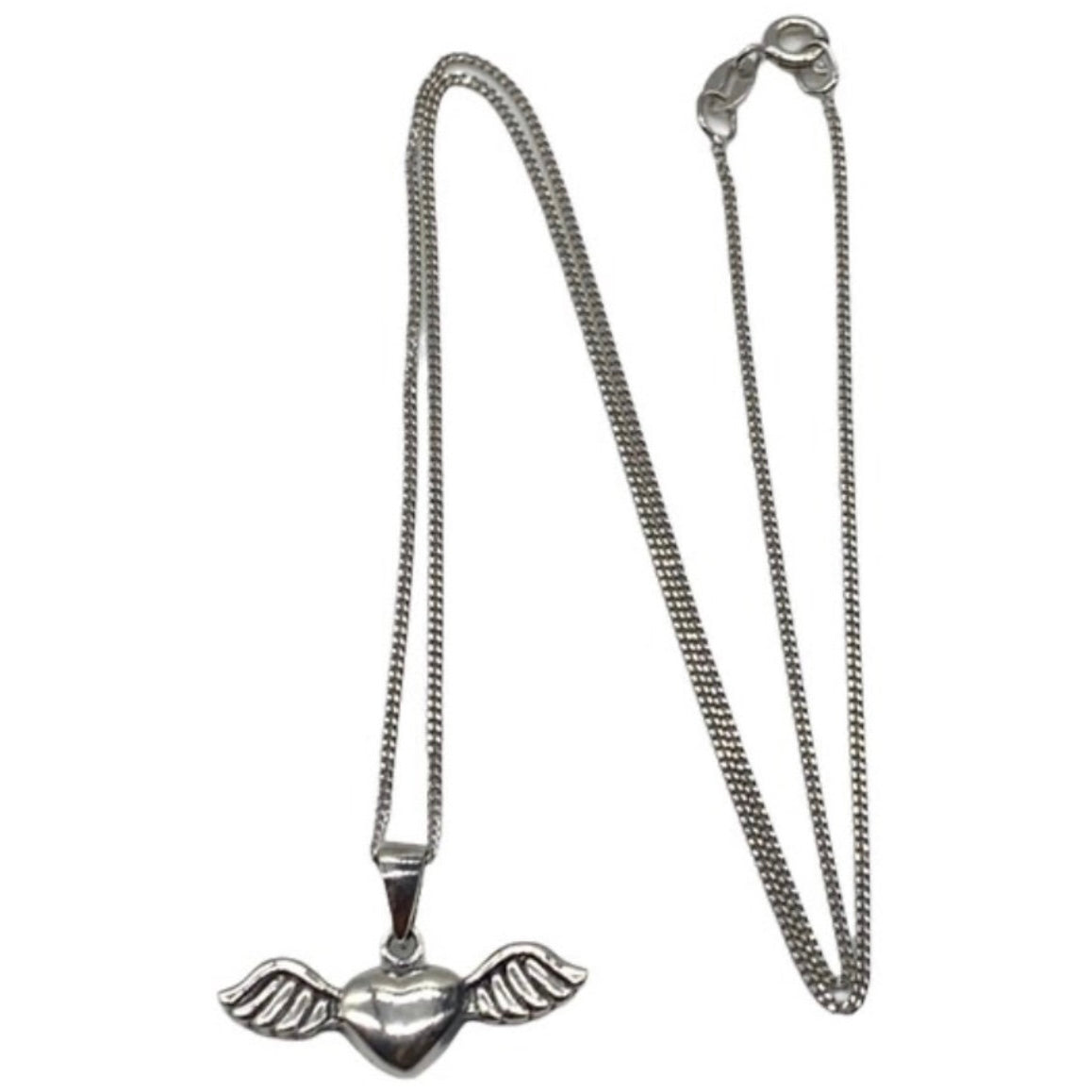 925 Sterling Silver Angel Winged Heart Pendant Necklace