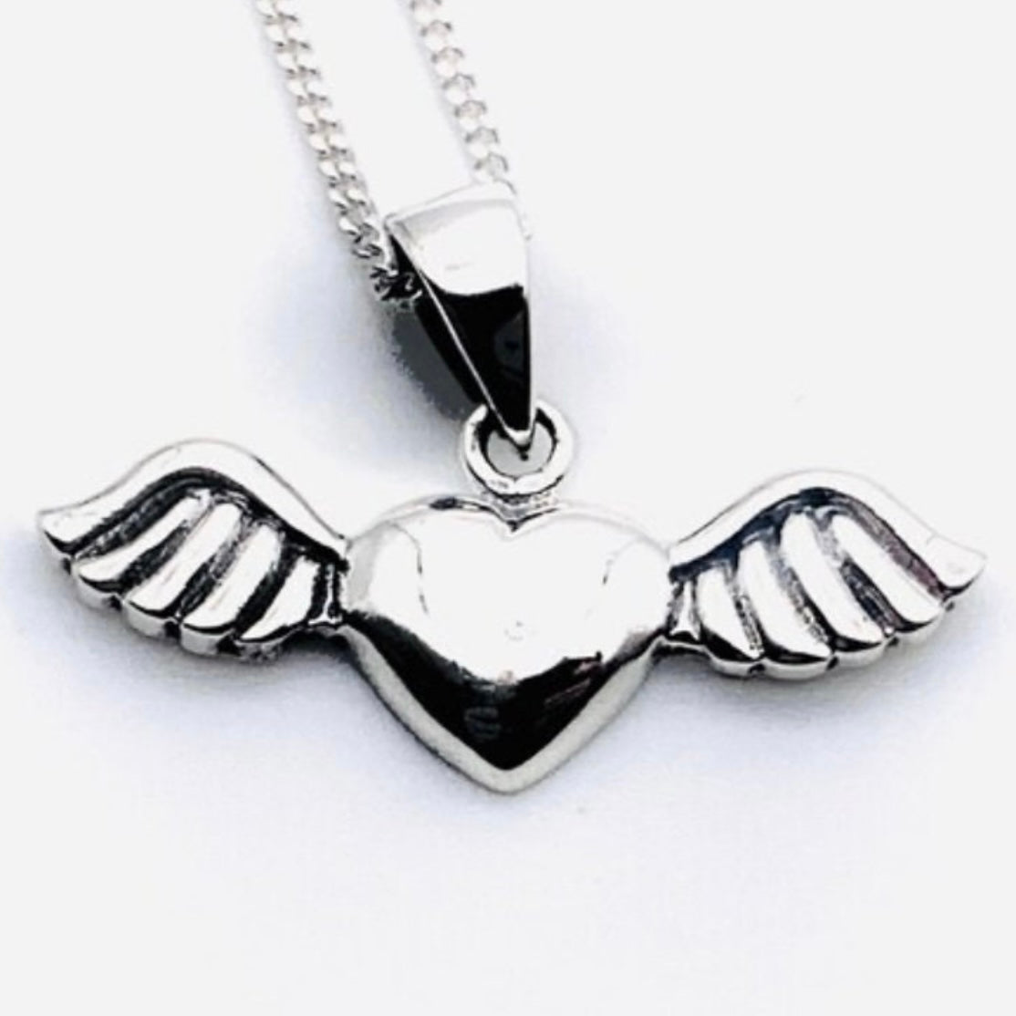 925 Sterling Silver Angel Winged Heart Pendant Necklace