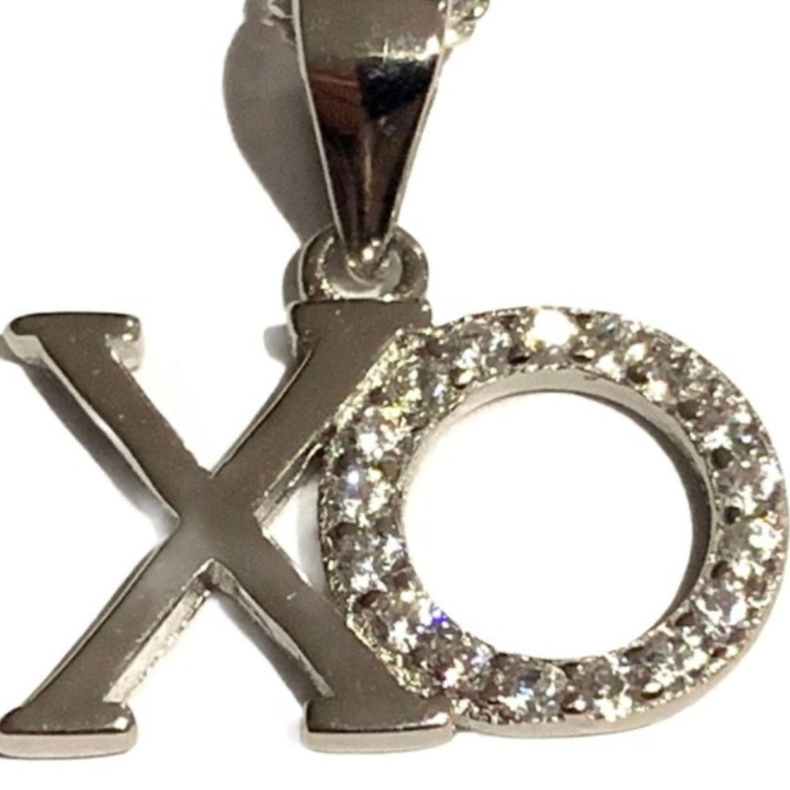 Sterling Silver Clear Cubic Zirconia XO (Hugs and Kisses) Pendant Necklace