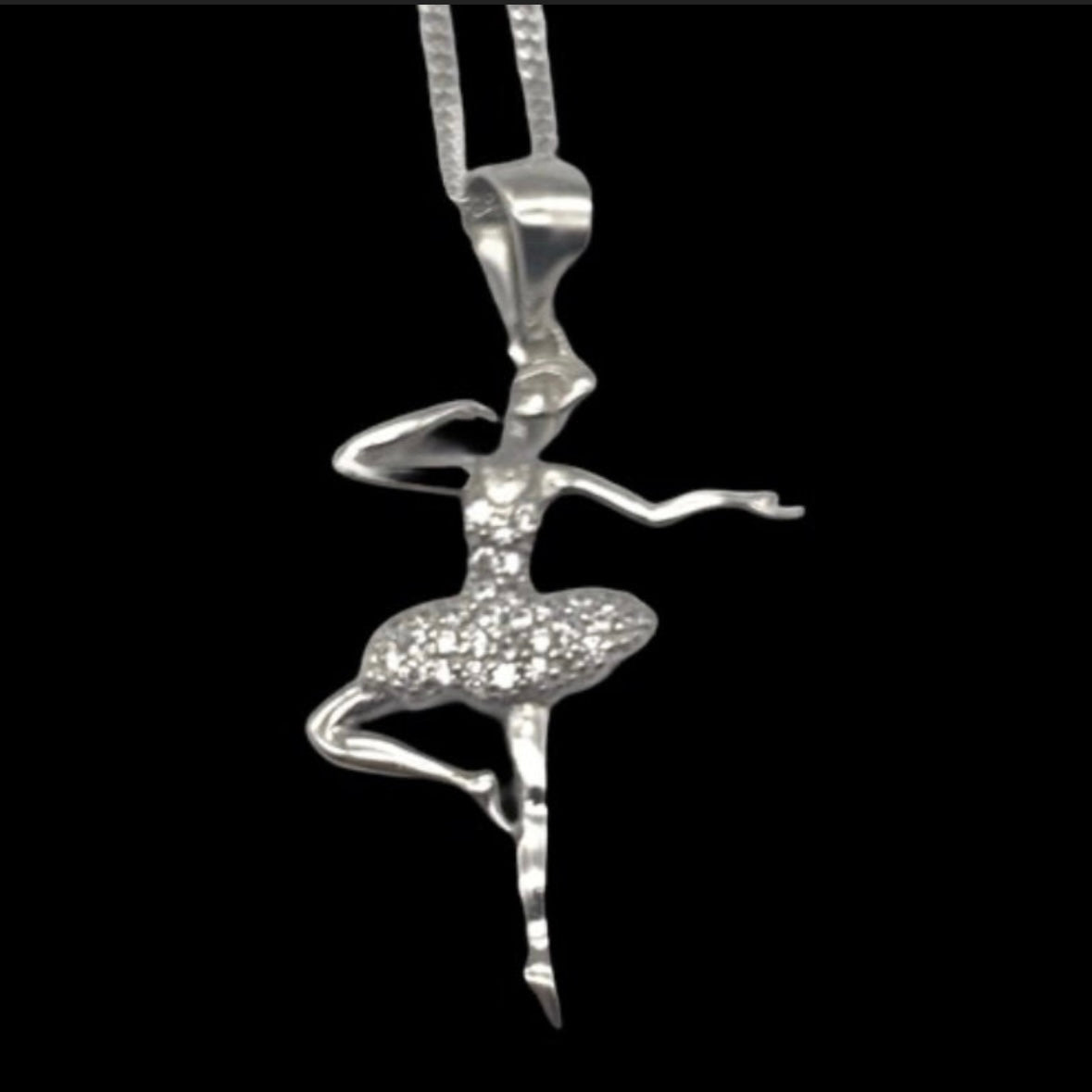 Sterling Silver Cubic Zirconia Ballerina Pendant Necklace